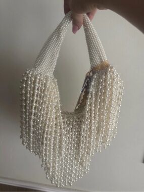 Pearl Beaded Fringe Hobo Bag - Ivory